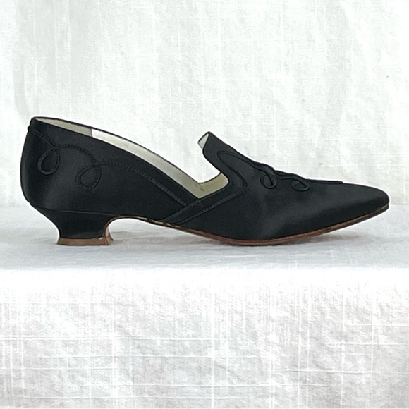 Rare Vintage 1993 PETER FOX Black Satin Shoes “Janet” soutache - Picture 11 of 16